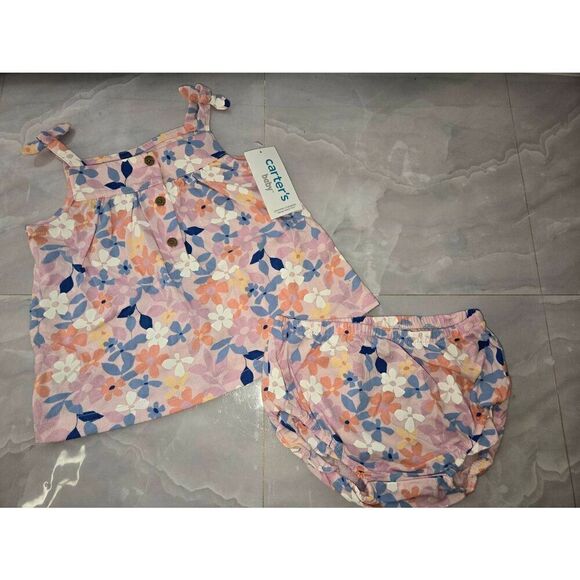 Carter's Baby Girls Size 18 Months Pink Floral 2-Piece Set - Picture 1 of 8